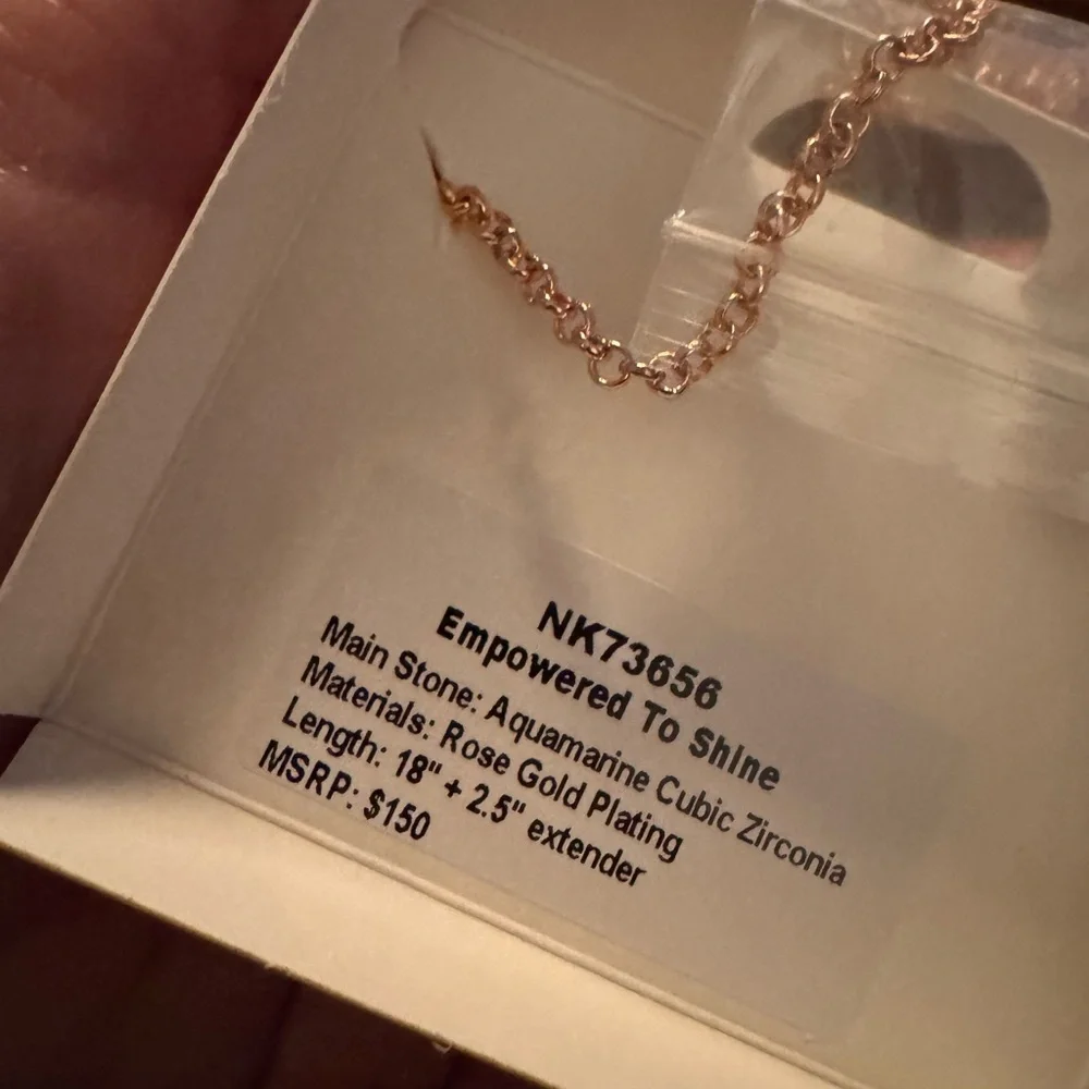 Bomb Party March 2026 “Empowered to Shine” Aquarmarine CZ Necklace on Rose Gold